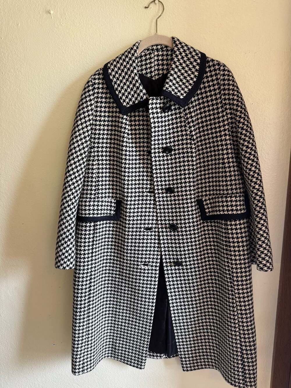 Vintage ILGWU Houndstooth Coat Black and White Medium Read Description